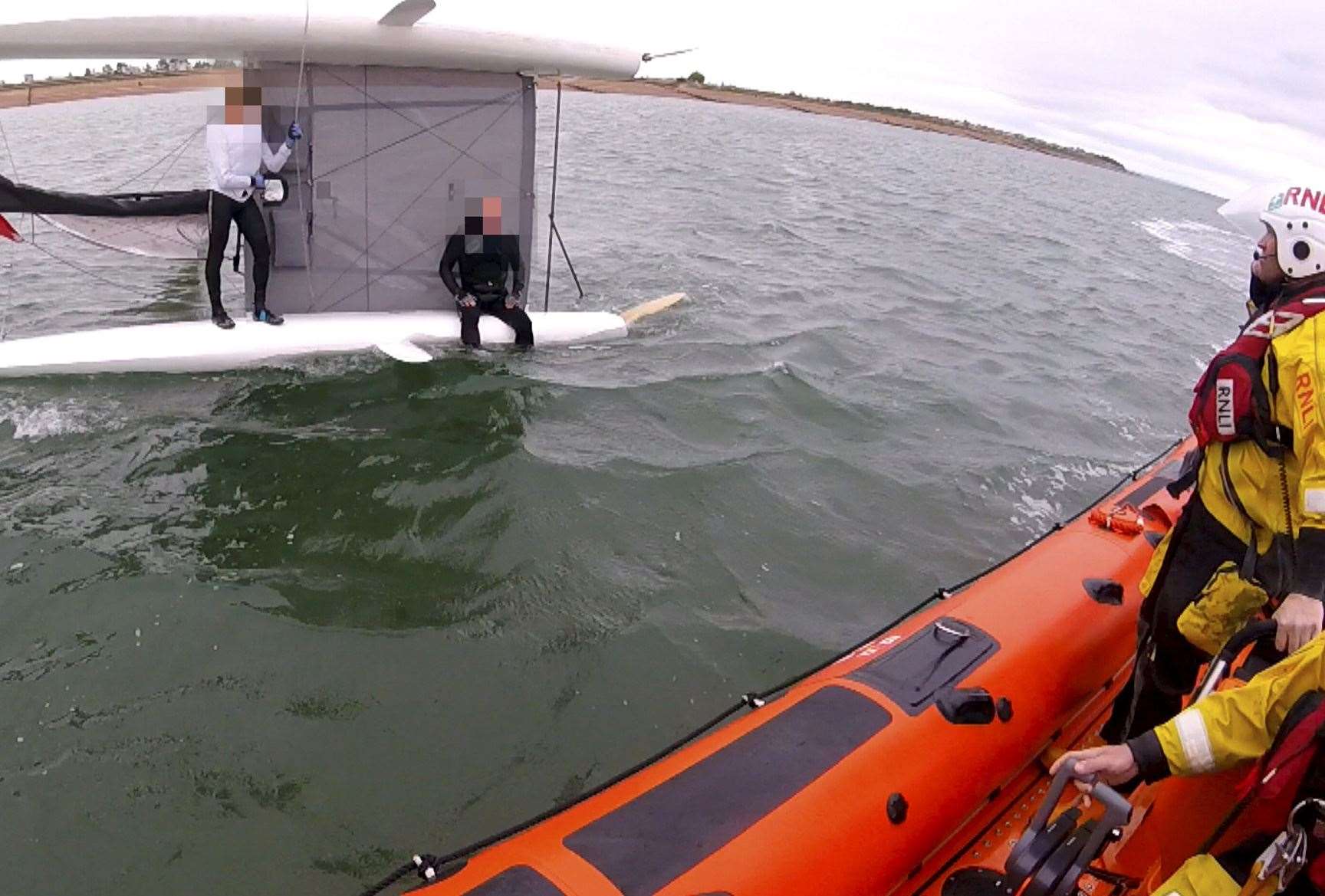 The capsized catamaran. Picture: RNLI Whitstable