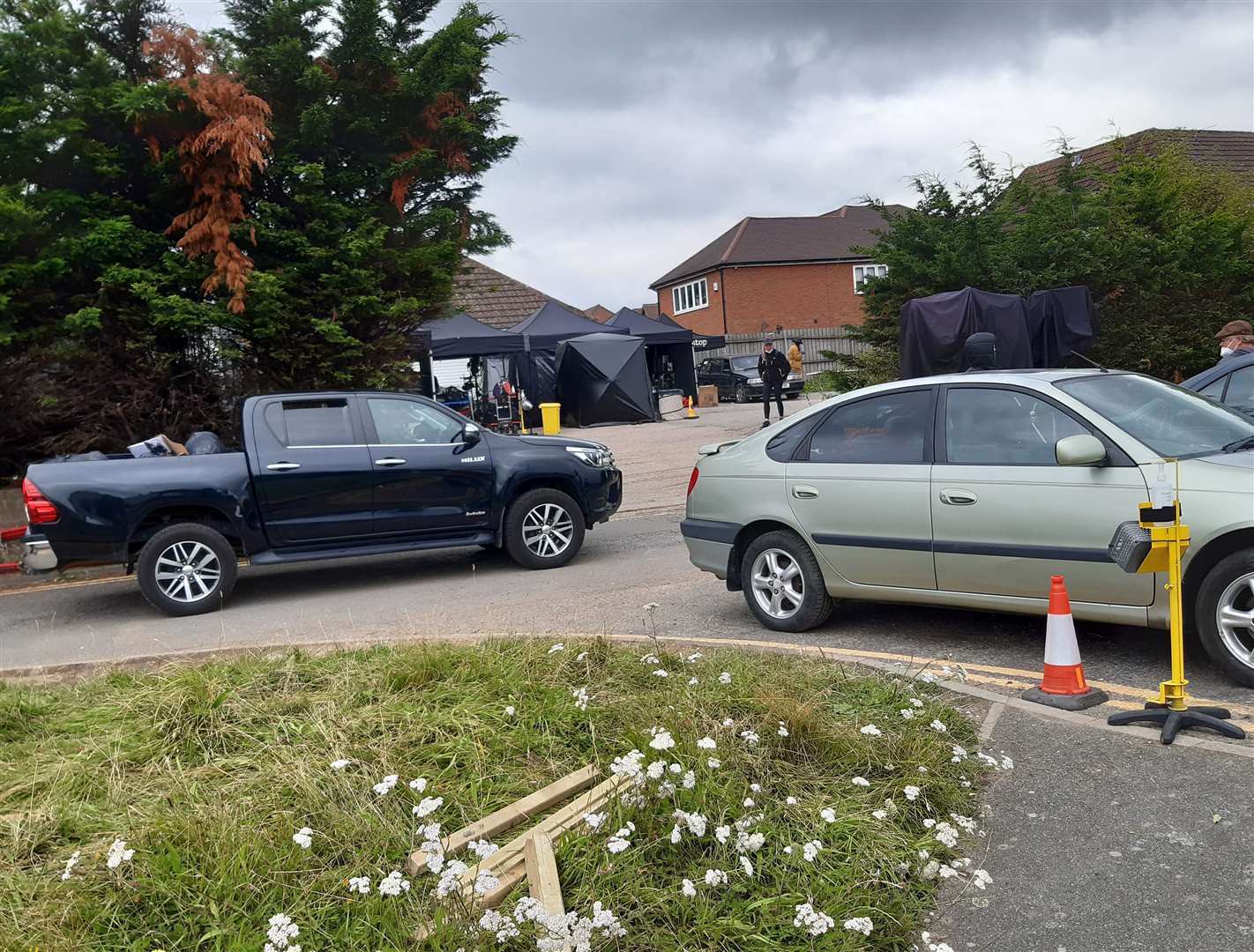 Production crews in the car park at Nell's Cafe, Gravesend