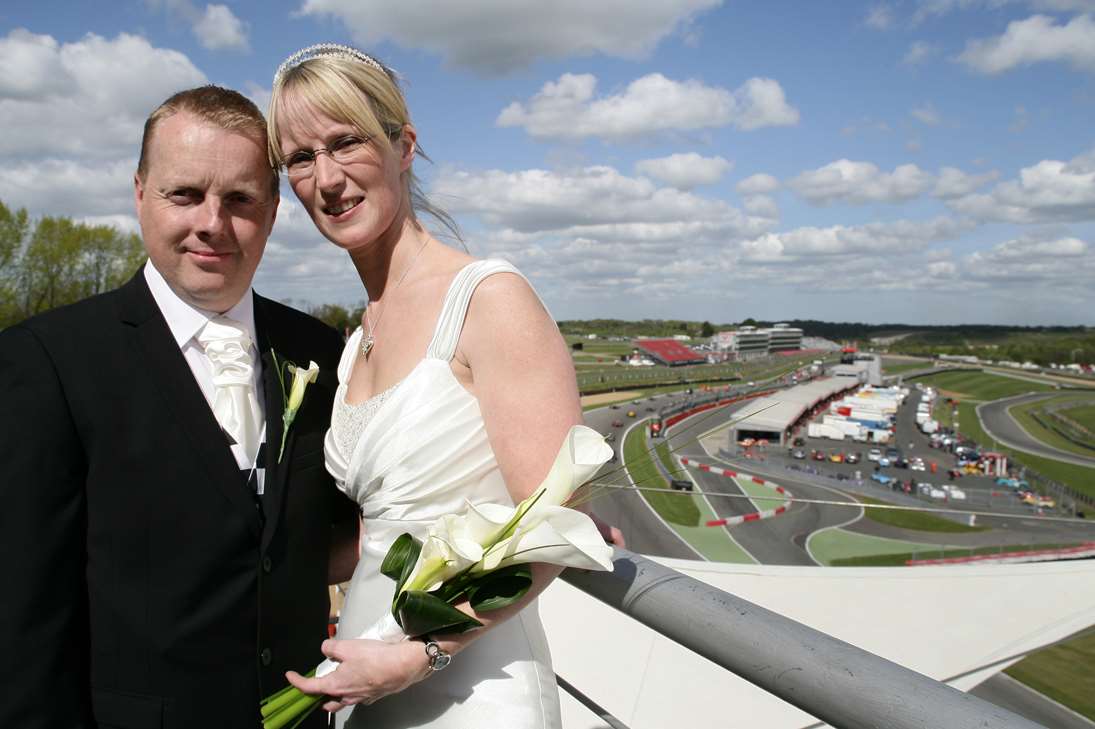 A couple get married at Brands Hatch
