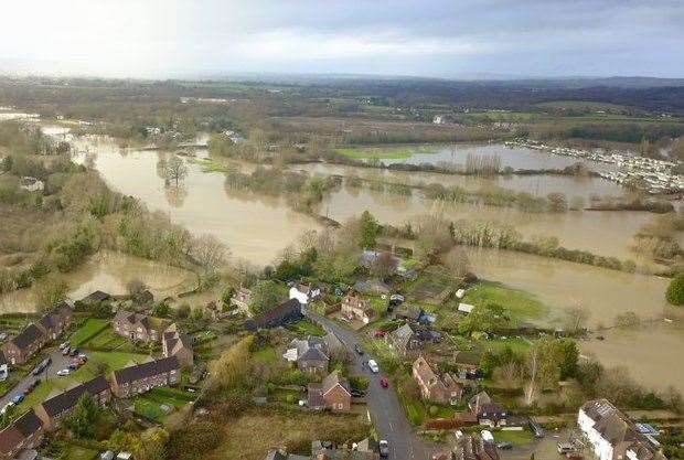 Aerial images show the extent of flooding in Yalding. Pic: Hawkeye Aerial Media (Twitter: @Hawkeye3185)