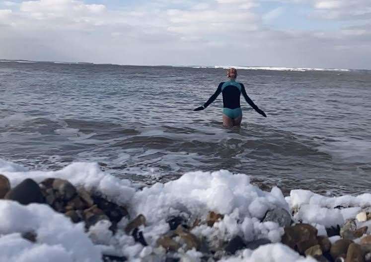Torsie Morley is braving the cold sea in a charity swimming challenge