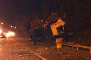 An overturned car transporter blocking the M2. Picture: @kentpoliceroads