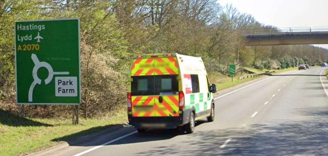 Two vehicles were involved in a crash on the A2070 shortly before 9.15pm last night. Picture: Google