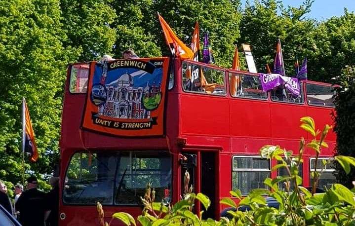 Protestors waving GMB Union banners went to Strood Academy. Picture: Jay Kavanagh (10275465)