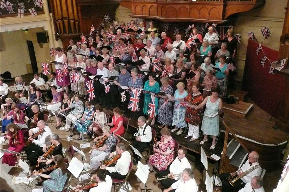 The orchestra and chorus at the Dover Festival Prom Concert at Dover Town Hall.