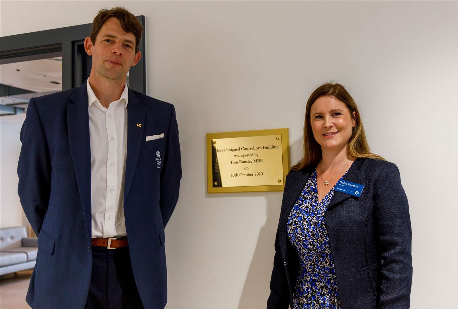 Team GB rower Tom Ransley MBE with Dulwich headmistress Sophie Bradshaw