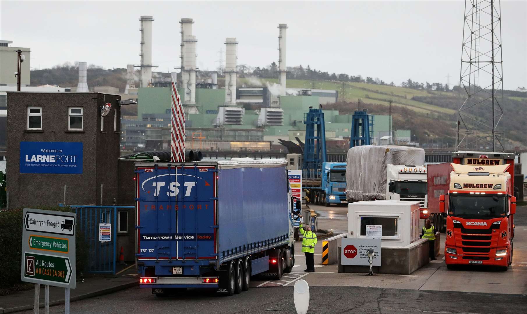 Vehicles arrive at Larne Port in Northern Ireland (PA)