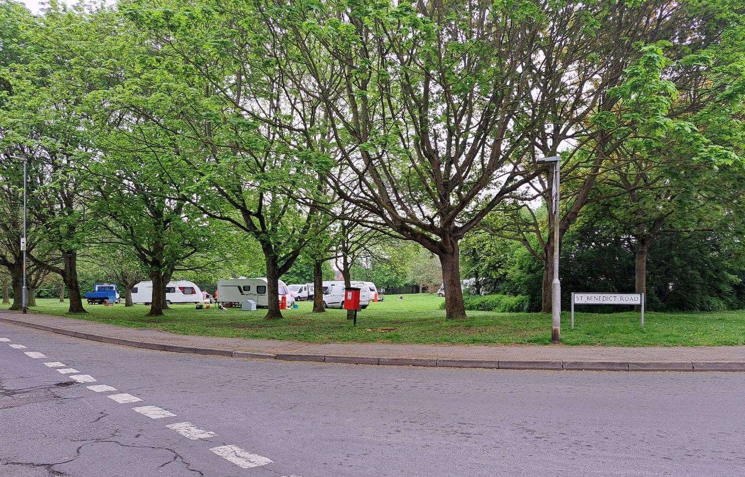 Travellers have pitched up on the green on the corner of St Benedicts Road and Paddlesworth Road in Snodland