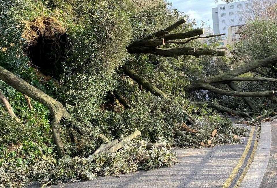 The road was shut following the initial landslide, but more later occurred. Picture: Stephen West