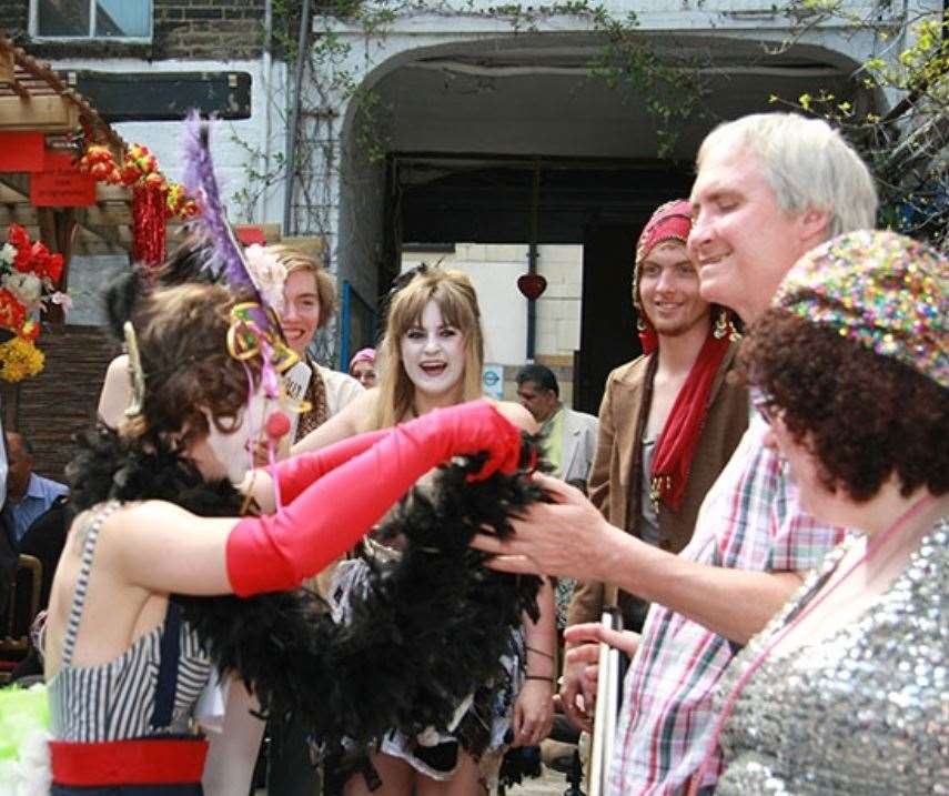 Outsiders Club jamboree. A blind member is able to touch a costume. Picture: Outsiders Club (41353368)