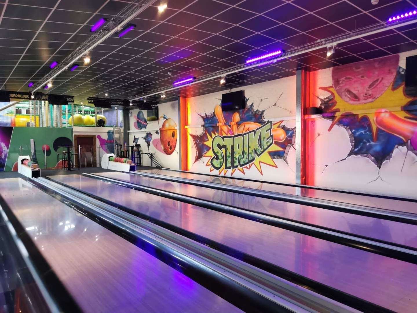 The 10-pin bowling alley has four lanes