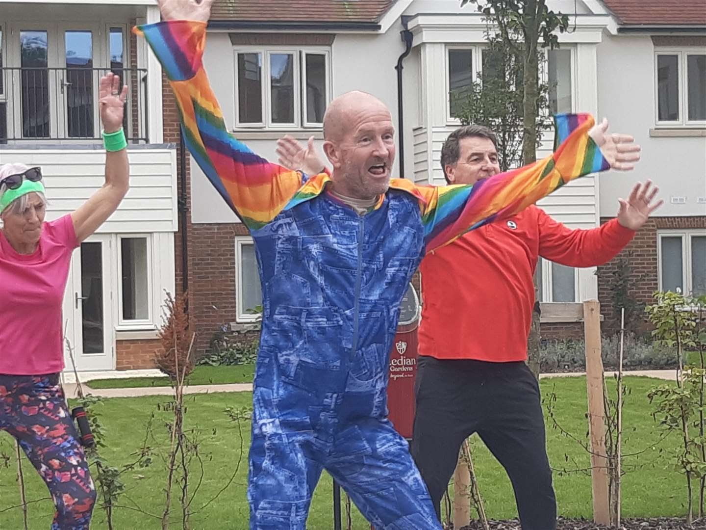 Eddie the Eagle leading an exercise class on National Fitness Day