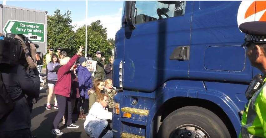 An agreement with police and haulage firms gives campaigners two minutes to protest when each vehicle arrives at the port. File picture taken by Ian Driver, August 2017