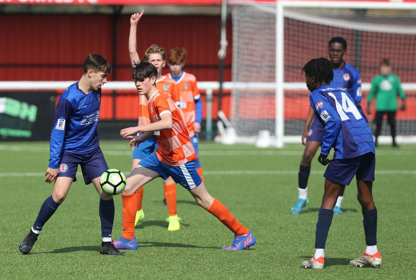 All the goals came in the first half between Cuxton 1991 Warriors under-14s (orange) and Danson Sports under-14s. Picture: PSP Images (55561660)