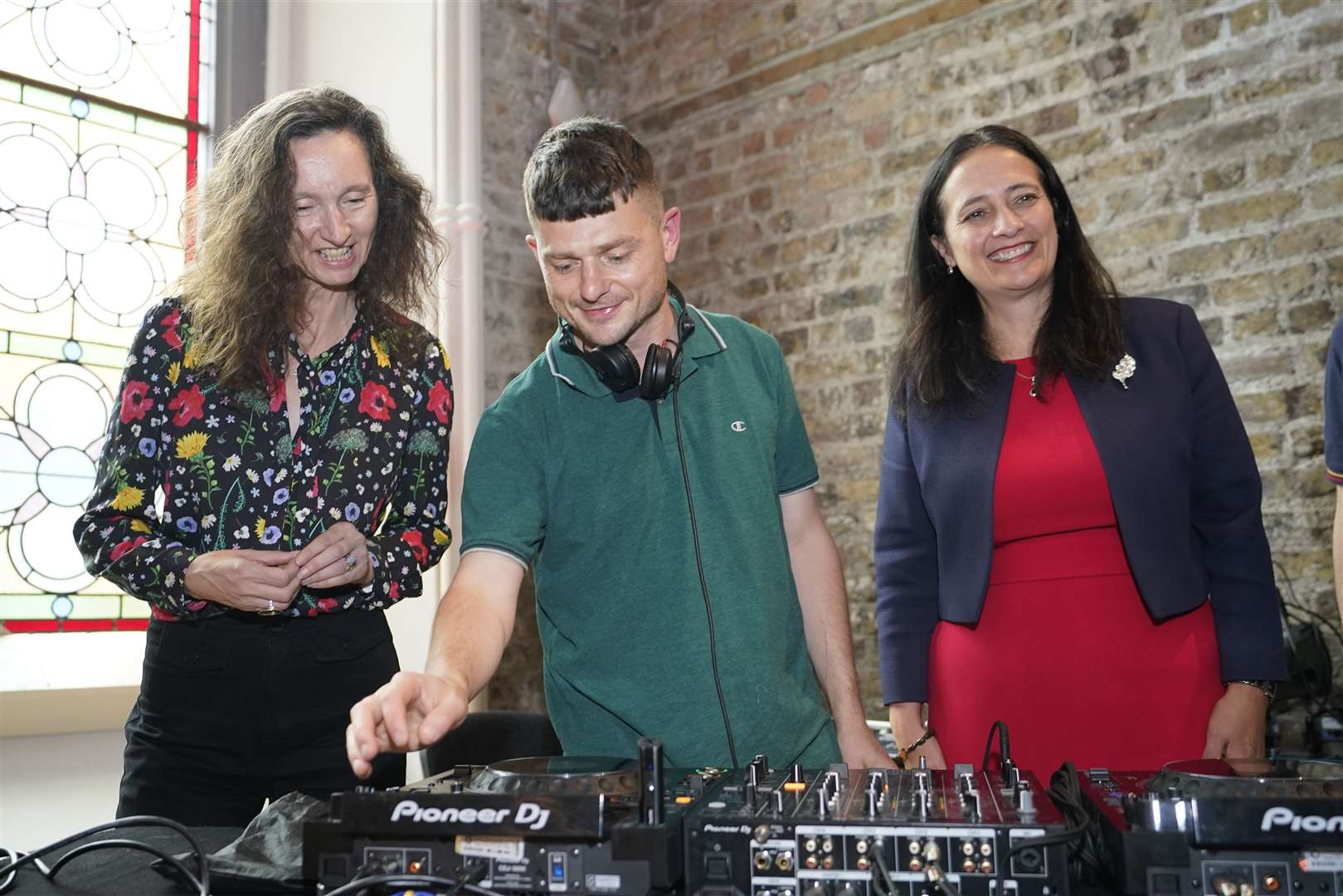 Department of Culture and Media minister Catherine Martin, right, with Arts Council director Maureen Kennell and DJ Handsome Paddy (Niall Carson/PA)