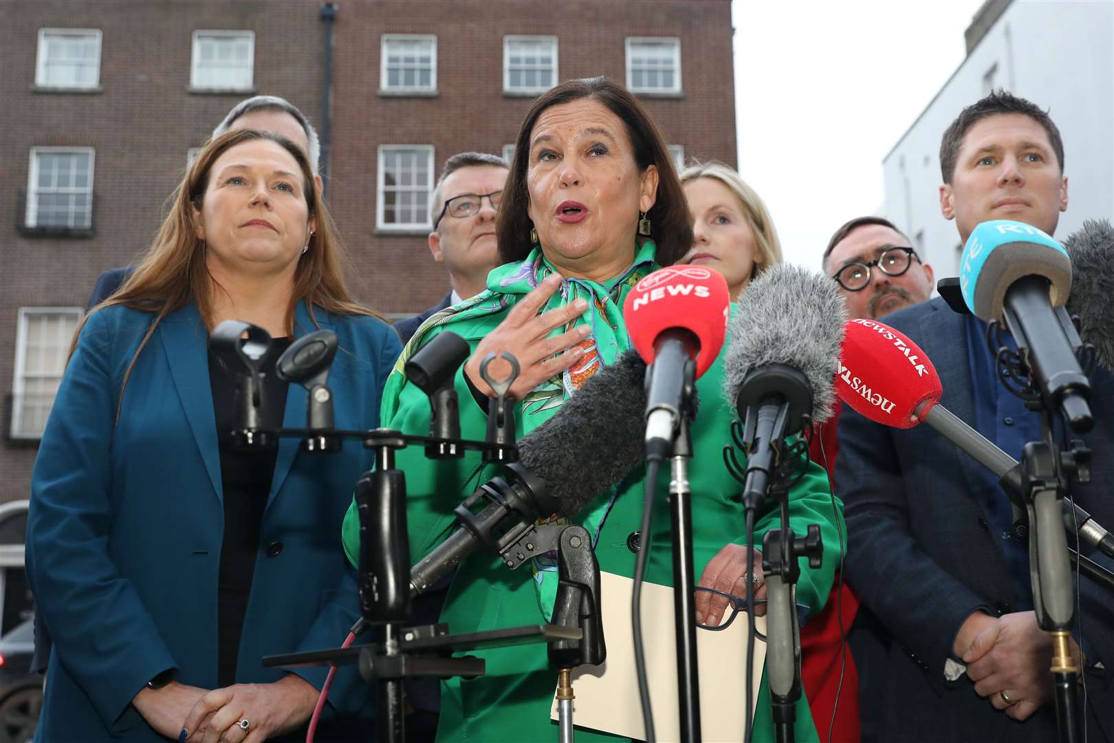 Sinn Fein president Mary Lou McDonald speaking to the media outside Government Buildings (Gareth Chaney/PA)