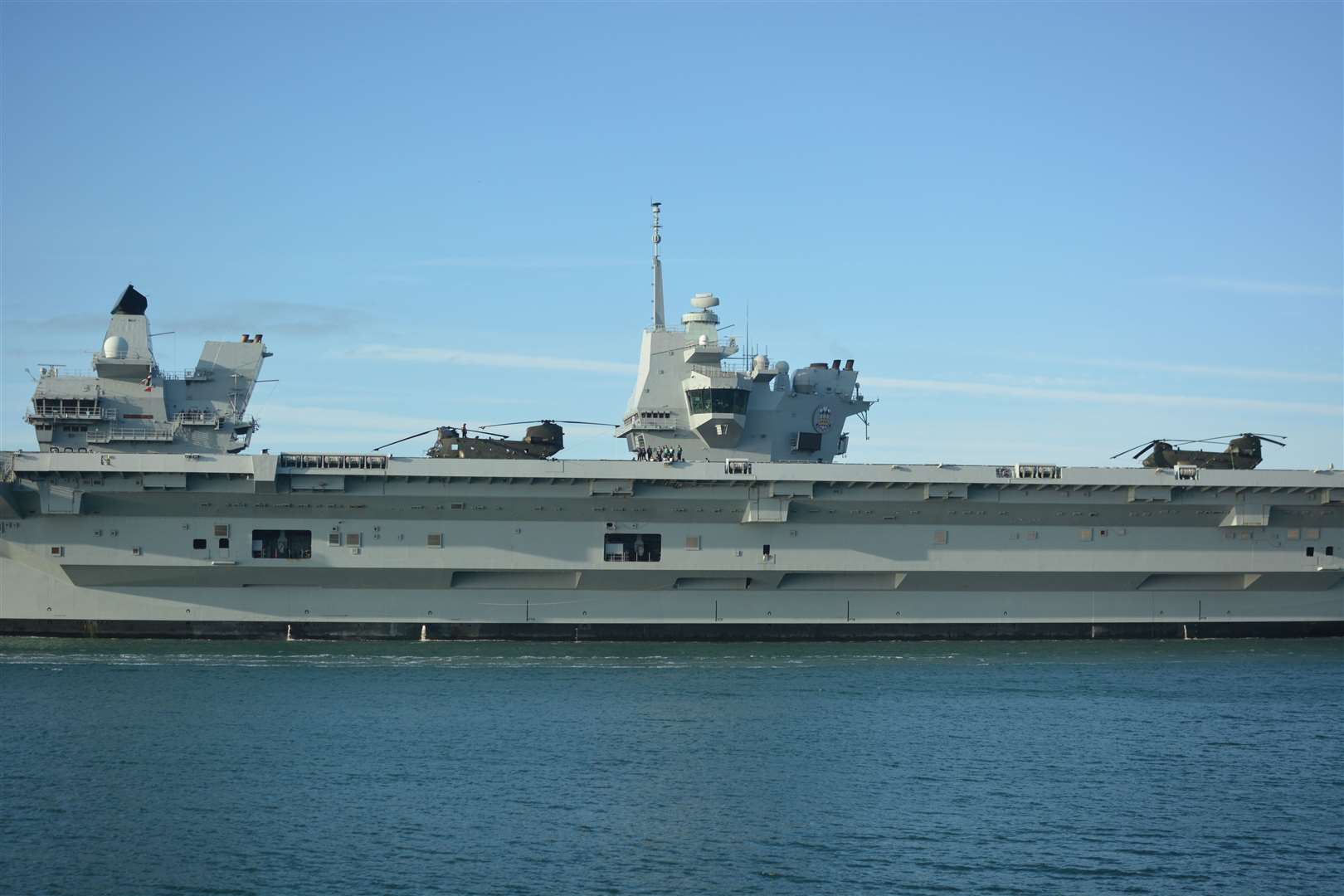 Two chinook helicopters are see on the flight deck of HMS Prince of Wales (Ben Mitchell/PA)