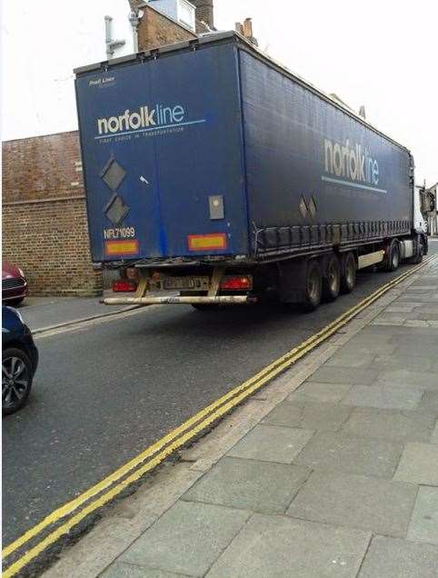 A 40-ton Norfolk Line wagon in Harnet Street on Tuesday, March 24.