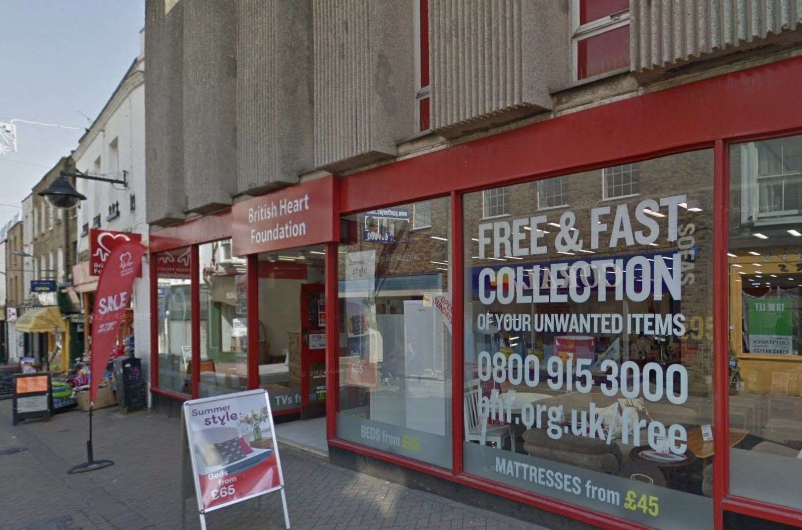 The new shop fronts and flat would take the place of the British Heart Foundation shop on Margate High Street. Photo: Google