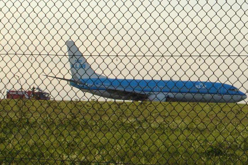 Fire crews surround a KLM flight at Manston airport. Picture: Richard Ninnim