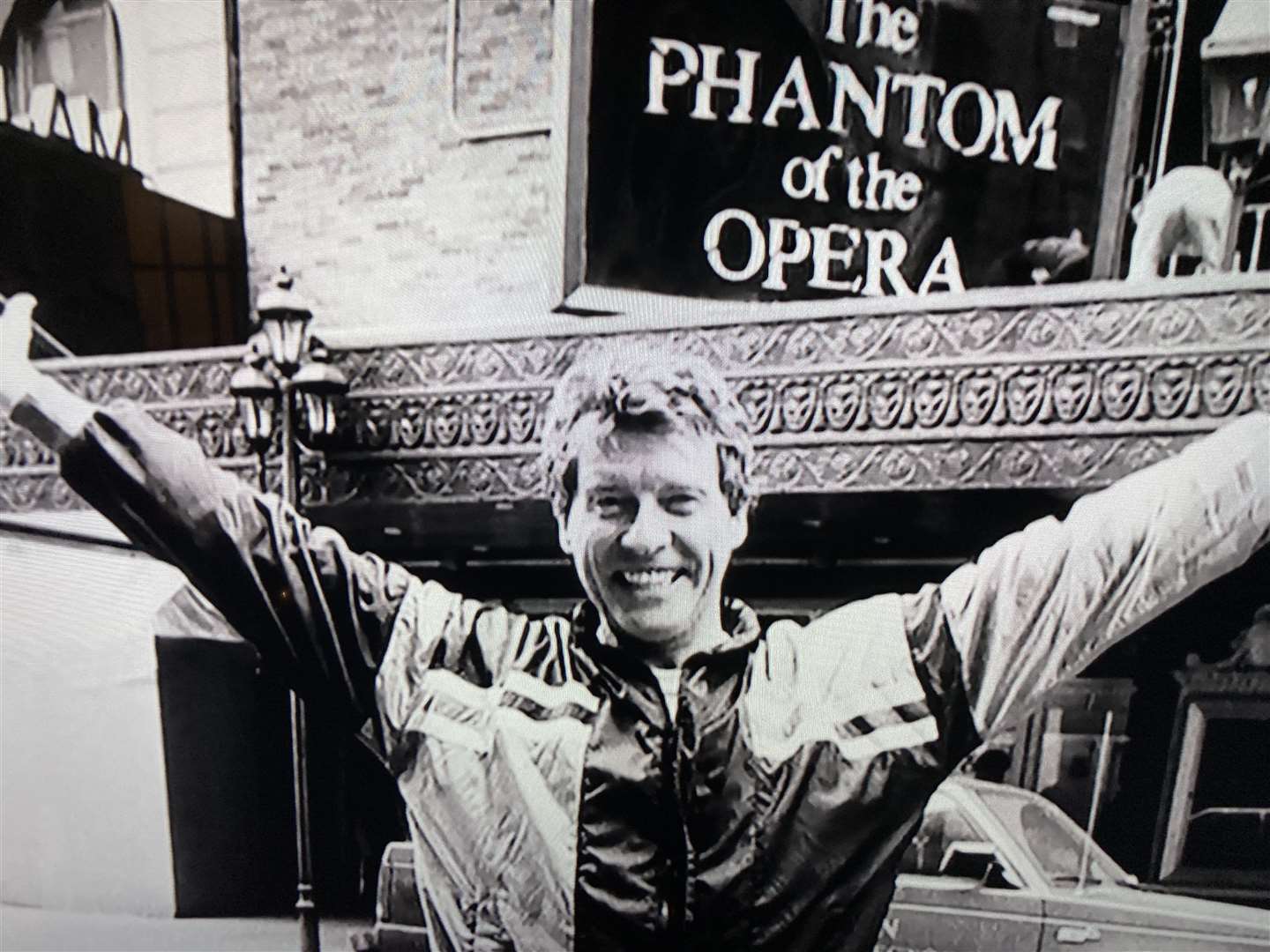 Michael Crawford outside the Phantom of the Opera. Picture: Channel 5 documentary Some Mothers Do 'Ave 'Em