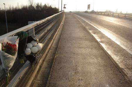 Flowers left at the scene of the fatal accident in which Eric Haylett died.