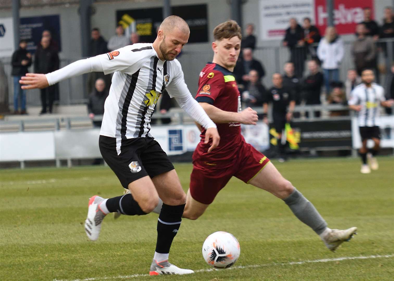 Luke Coulson drives forward for Dartford on Saturday. Picture: Simon Hildrew