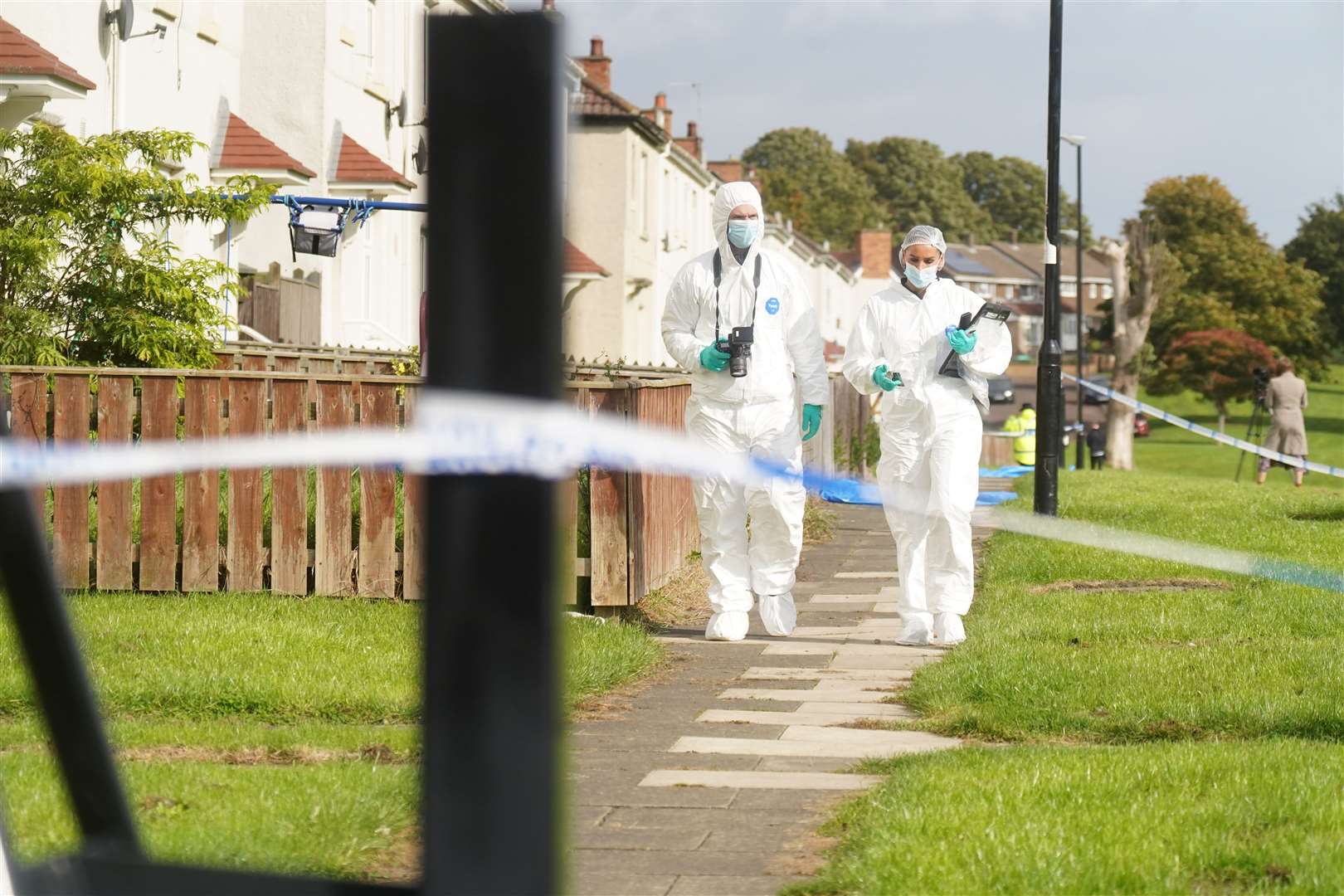 Forensic Officers on Maple Terrace in Shiney Row near Sunderland after the incident (Owen Humphreys/PA)