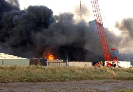 Thick black smoke billowed across the sky. Picture: JIM RANTELL