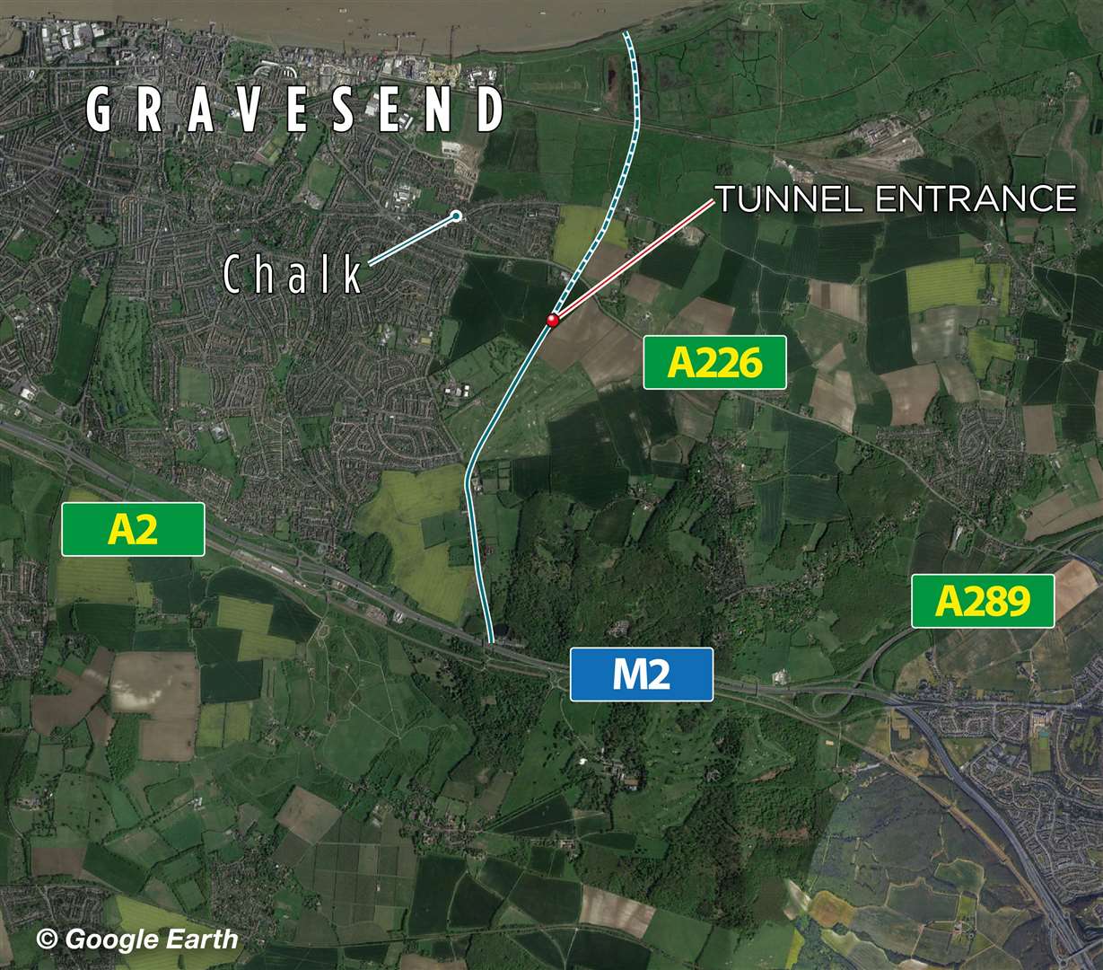 The planned route of the Lower Thames Crossing