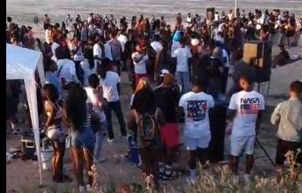 The crowds of people at a party on Leysdown beach