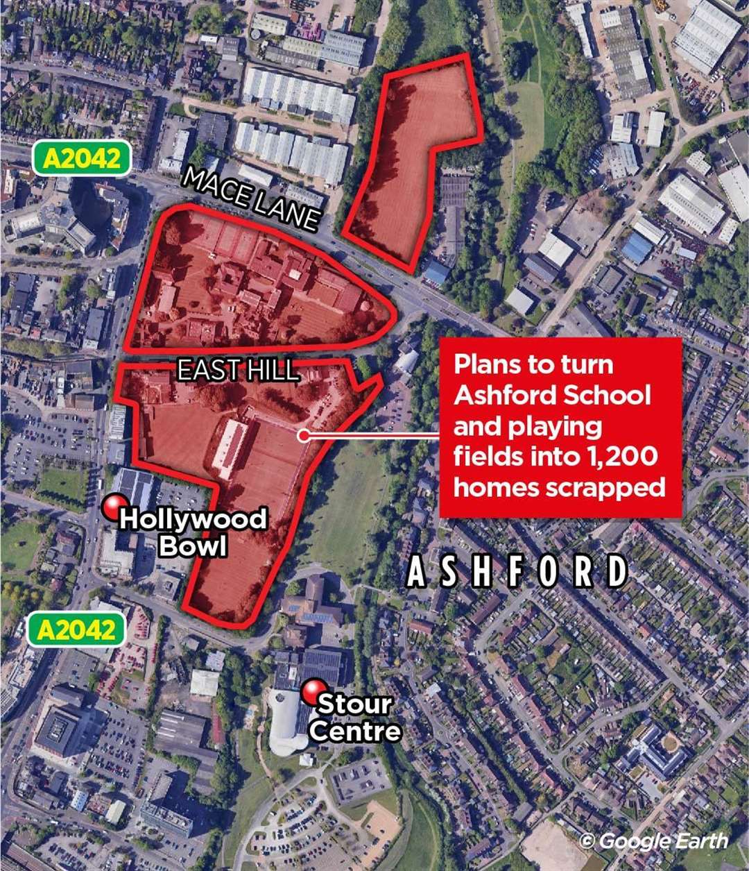 Plans to move Ashford School in East Hill to make way for 1,200 homes have been scrapped