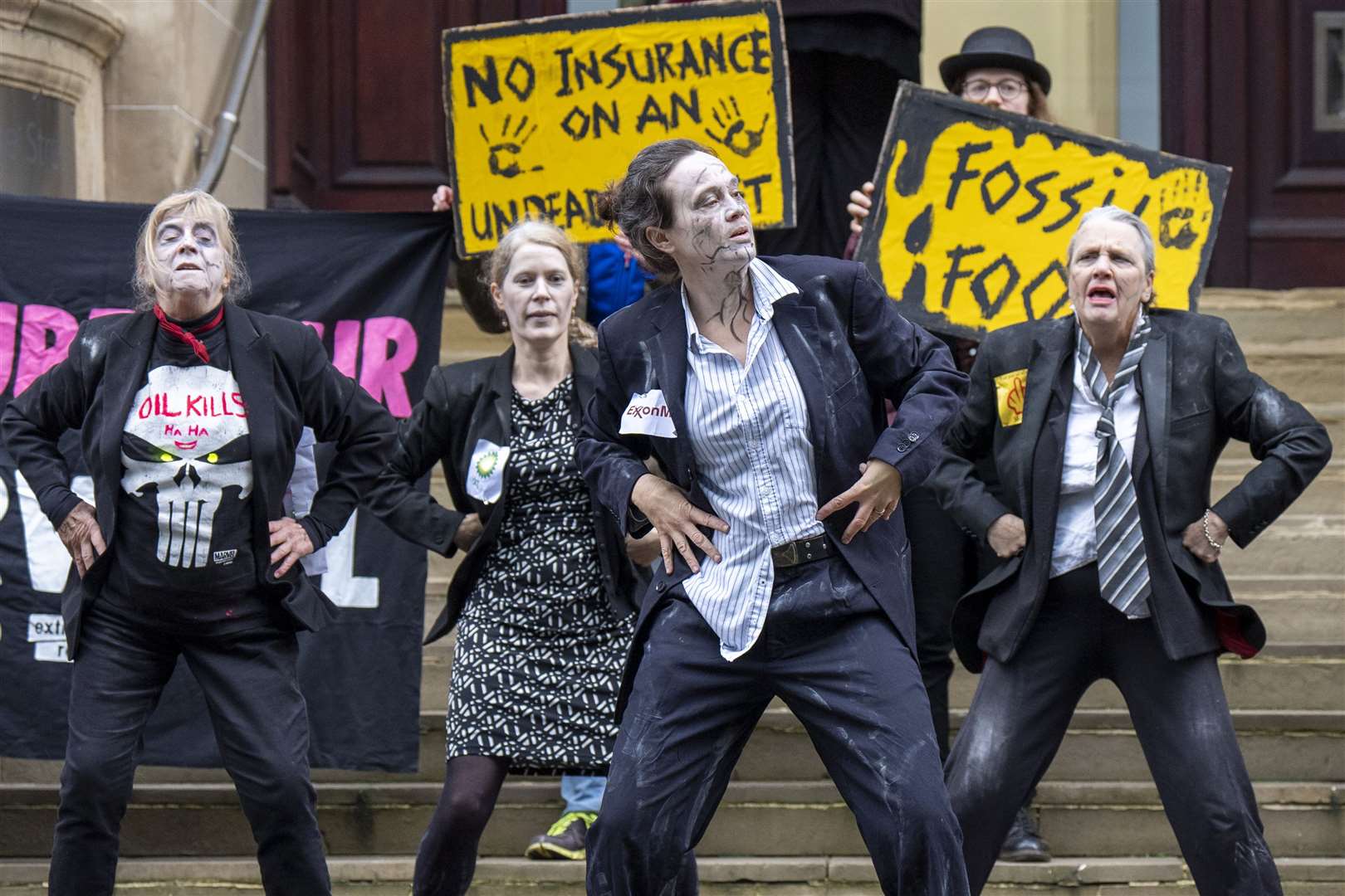 The activists performed a Killer Driller dance routine as part of their protest (Jane Barlow/PA)