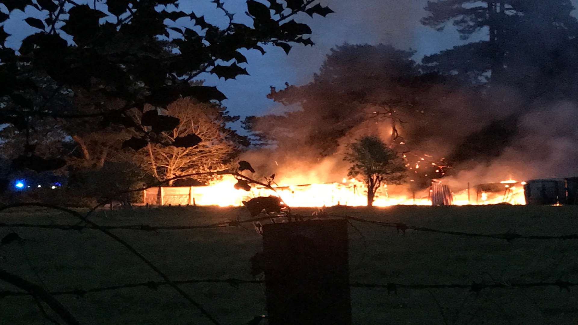 The fire destroyed a stable block and trees