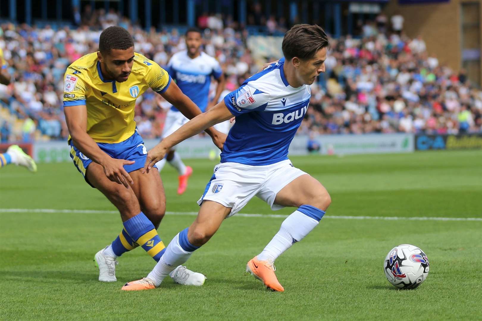 Tom Nichols in action for Gillingham against Colchester United Picture: @Julian_KPI