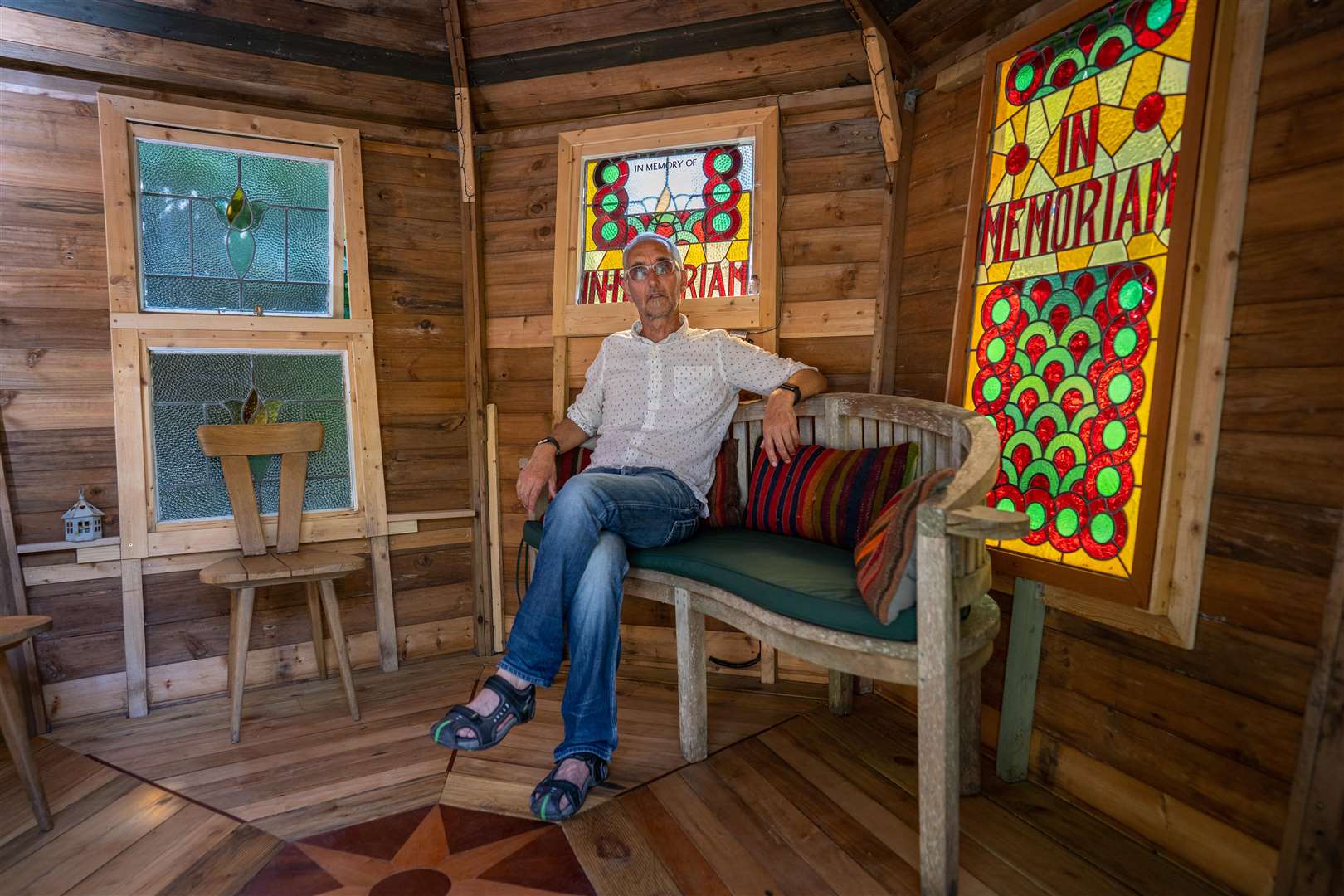 Budget category winner Les Rowe with his shed Tranquility Base (Cuprinol Shed of the Year/PA)