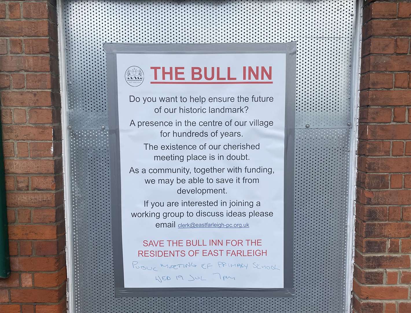 A sign appealing for people interested in the pub put up by East Farleigh Parish Council