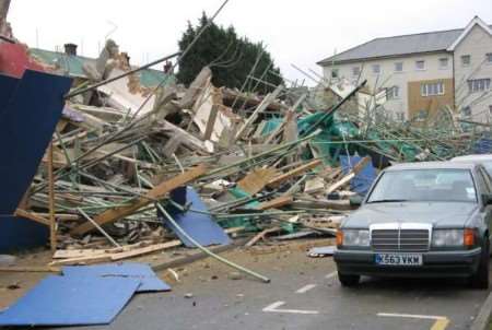 Tons of rubble crashed into the street. Picture: Luke Hollands