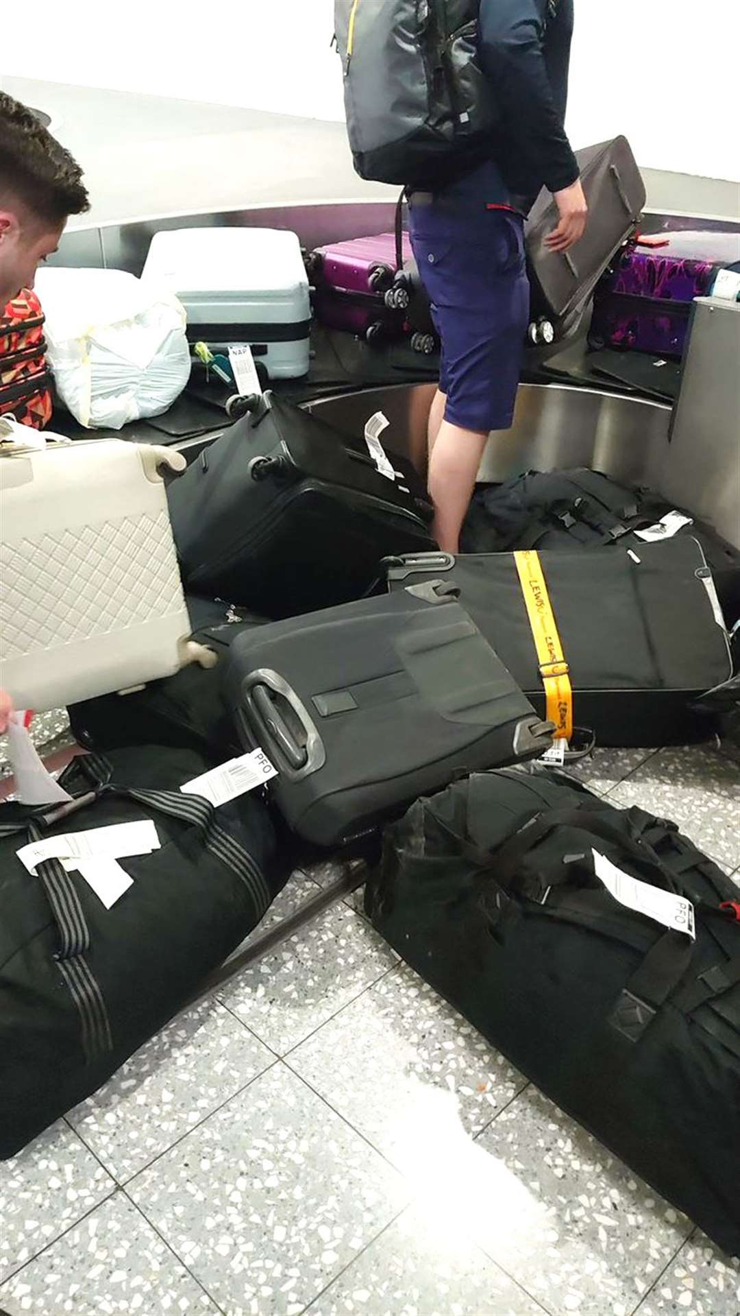 Luggage left on the floor at Bristol Airport at the weekend after an easyJet flight to Naples was cancelled (Michele Farmer/Twitter/PA)