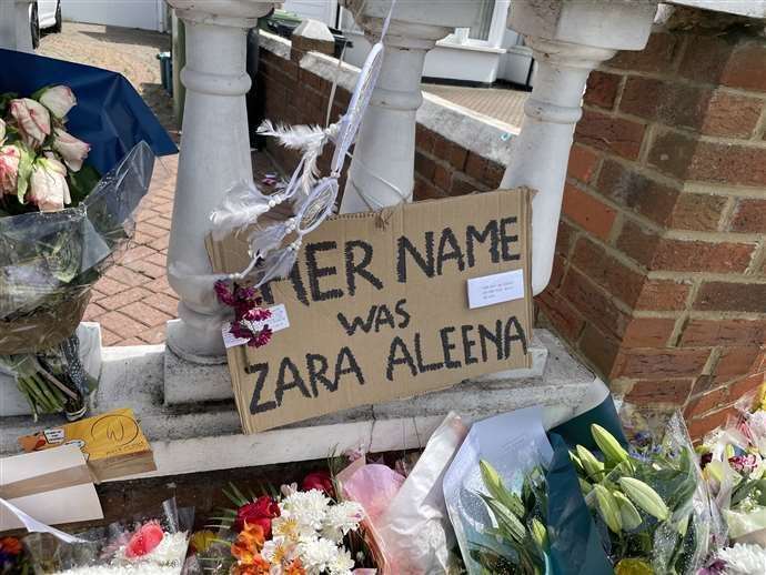 Floral tributes left at the scene on Cranbrook Road in Ilford, east London, where Zara Aleena, 35, was murdered. Picture: Ted Hennessey/PA