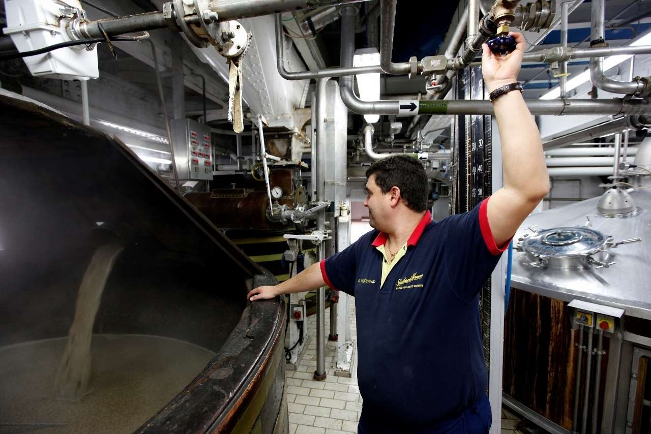 Beer being brewed in a Mash Tun at Shepherd Neame