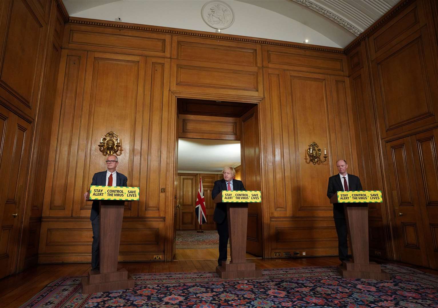 Sir Patrick Vallance, Prime Minister Boris Johnson and chief medical officer Professor Chris Whitty in Downing Street (Pippa Fowles/10 Downing Street/Crown Copyright/PA)