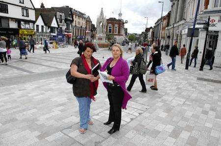 Maria Sotelo and Joanna Ditton, relatives of Carol Taylor, who injured herself after falling on the new kerb in King Street