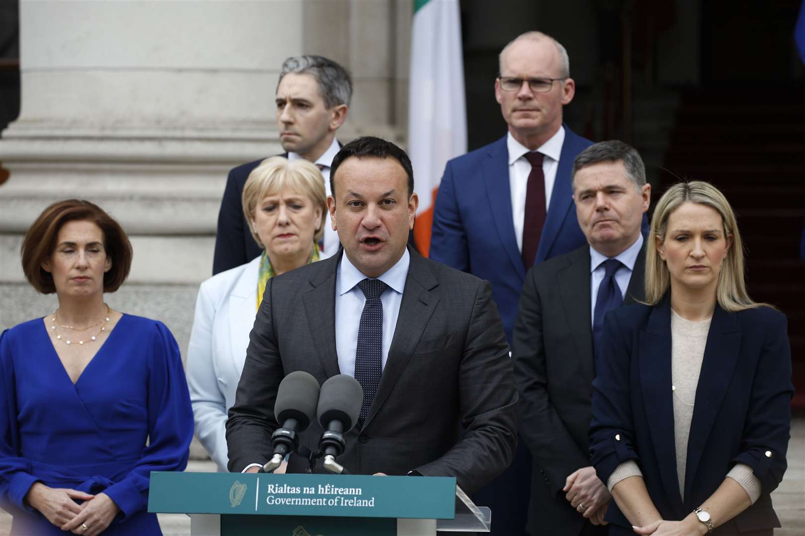 Taoiseach Leo Varadkar was flanked by party members when he made the announcement that he would be stepping down (Nick Bradshaw/PA)