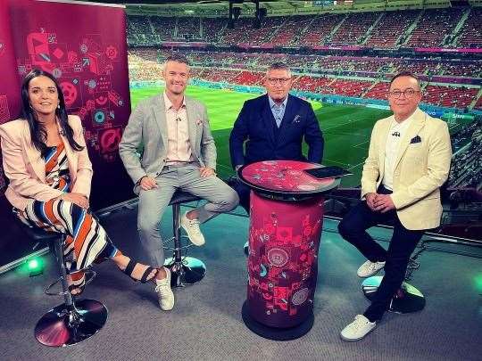 Dylan Ebenezer (right) with his co-hosts on S4C’s Sgorio (S4C)