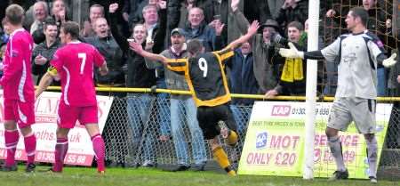 James Everitt scores for Folkestone against Hythe December 26 2011