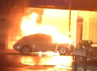 The VW Beetle caught fire after it was involved in three-car collision