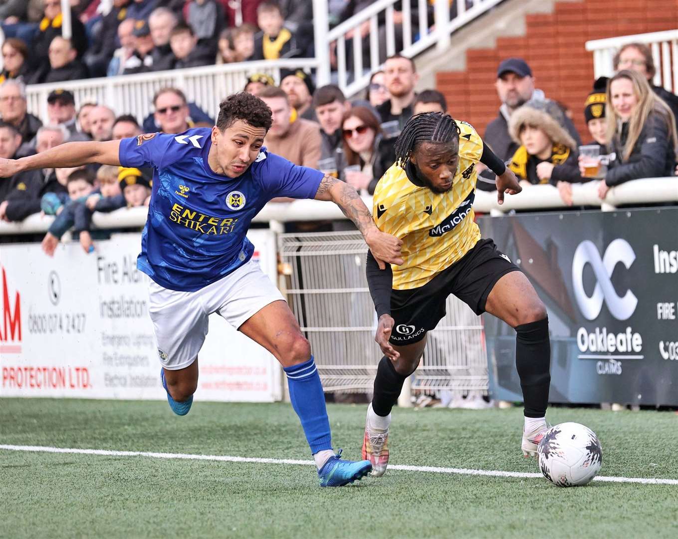 Maidstone winger Jephte Tanga gets away from his man against St Albans. Picture: Helen Cooper