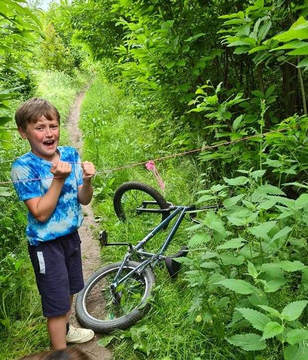 Nine-year-old Troy Baldock was thrown from his bike when he came into contact with the rope