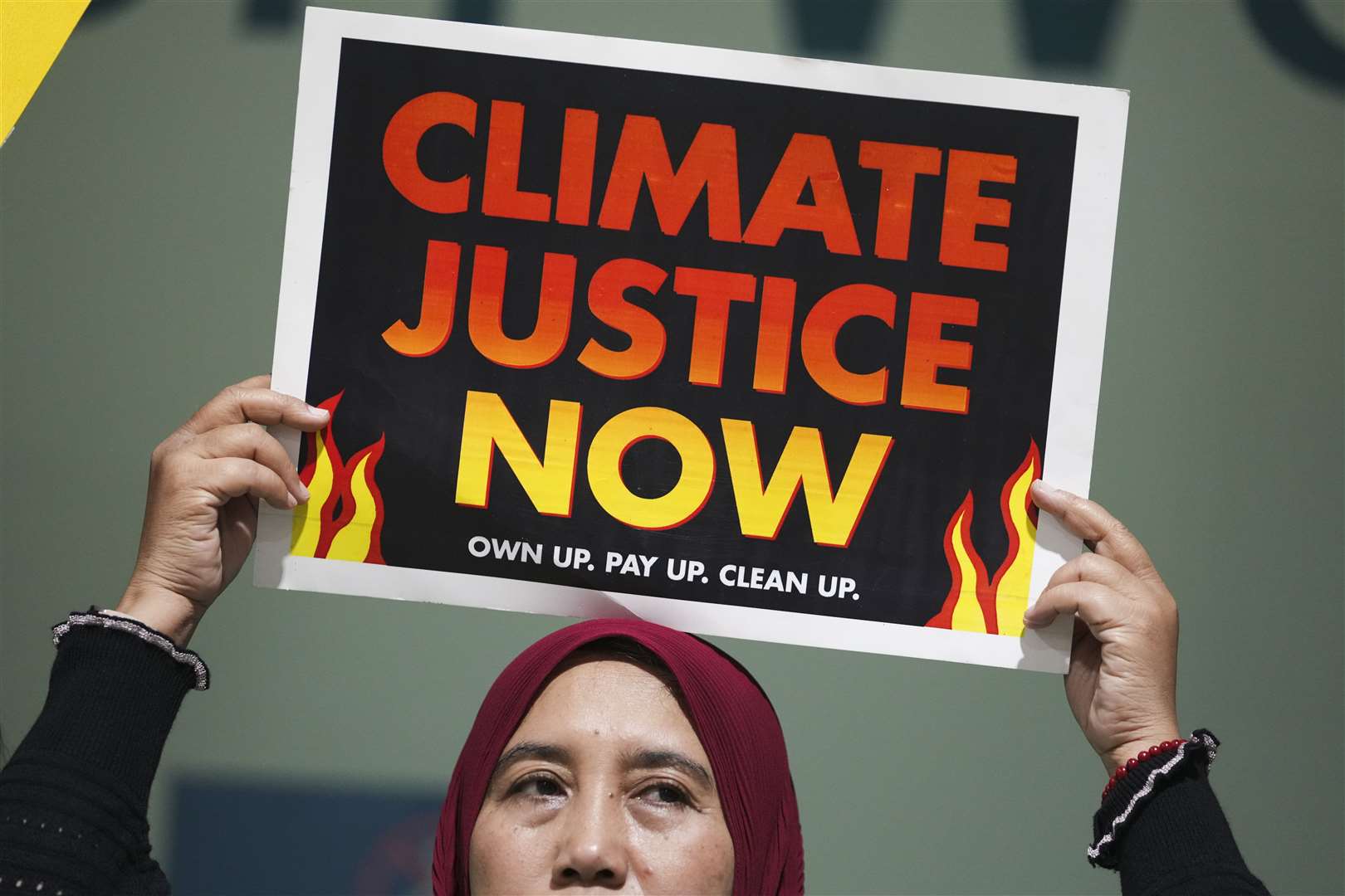 A demonstrator at the Cop29 Climate Summit on Monday (Sergei Grits/AP)